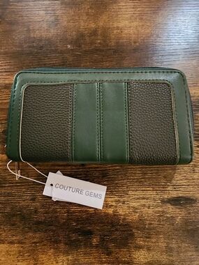 Couture Gems Green Double Zip Wallet